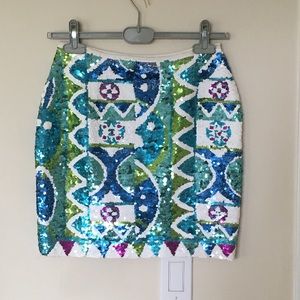 Adrienne Vittadini Blue Green Sequin Mini Skirt